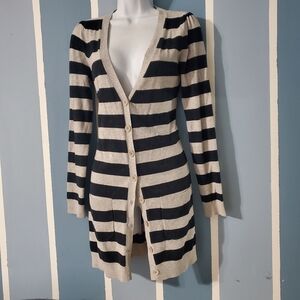 Chic Striped Black and Grey Long Cardigan